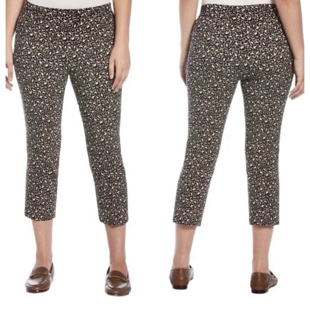 Rafaella Animal Print Capri Pants Sz 14 Beige Straight Leg Pull On Athleisure